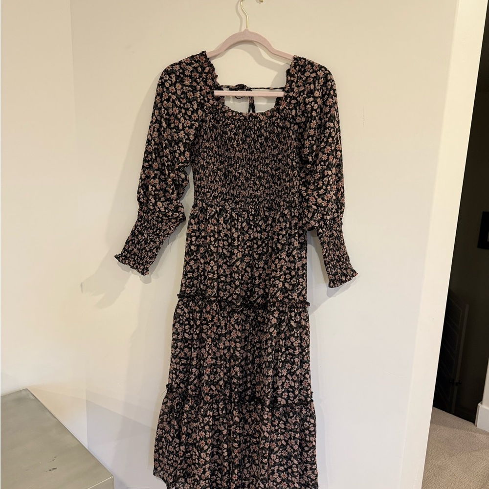Ivy City Co Black and Pink Floral Long Sleeve Dress